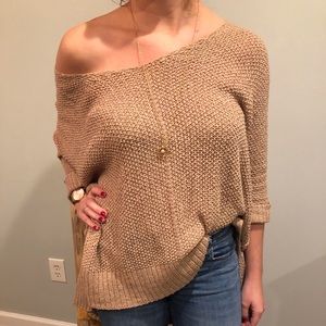 She and Sky Knit Sweater, off the shoulder